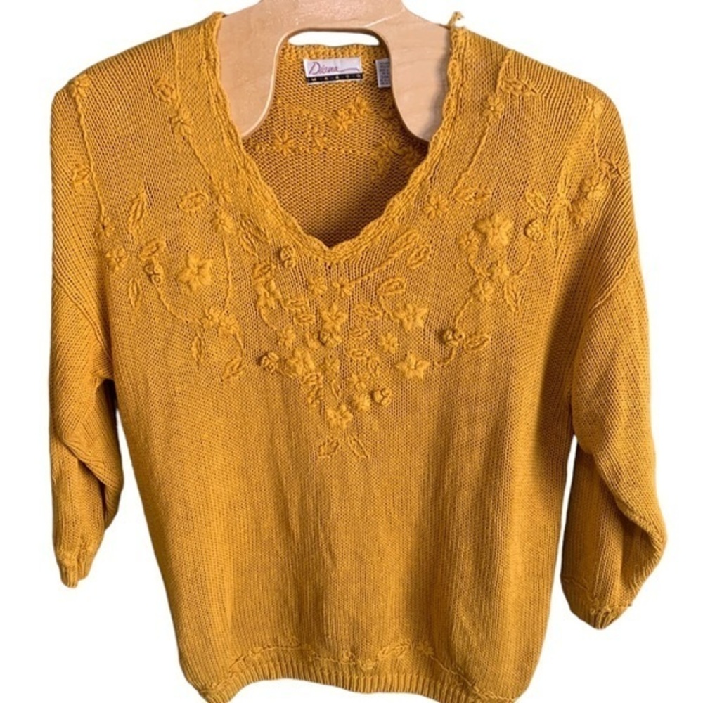 Vintage 90s Diana Marco Plus‎ Size Yellow Mustard Sweater Size 24W womens knit